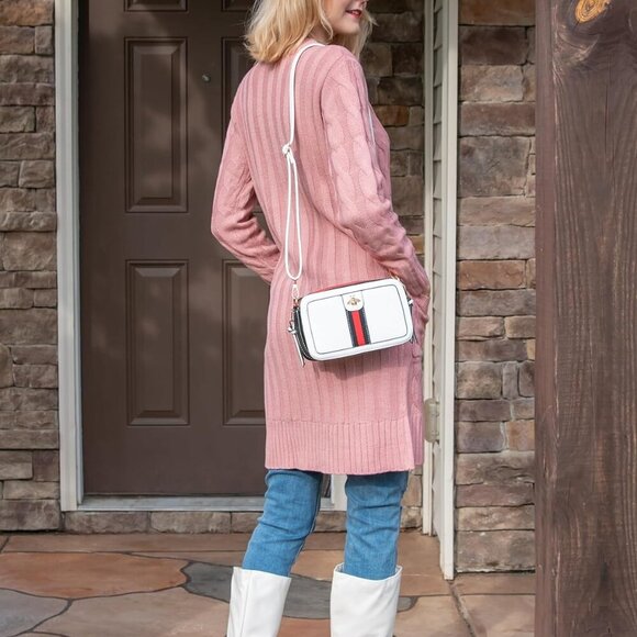 Designer Bee Crossbody Purse for Women PU Leather Shoulder Handbag Camera Clucth - Picture 7 of 7